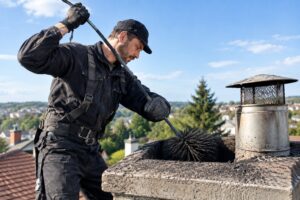 Ramonage obligatoire : ramoneur au travail sur un conduit de cheminée