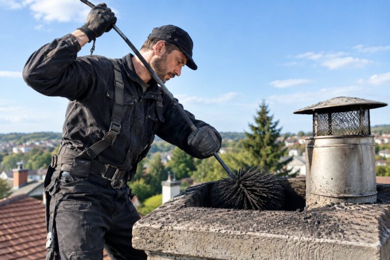 Ramonage obligatoire : ramoneur au travail sur un conduit de cheminée