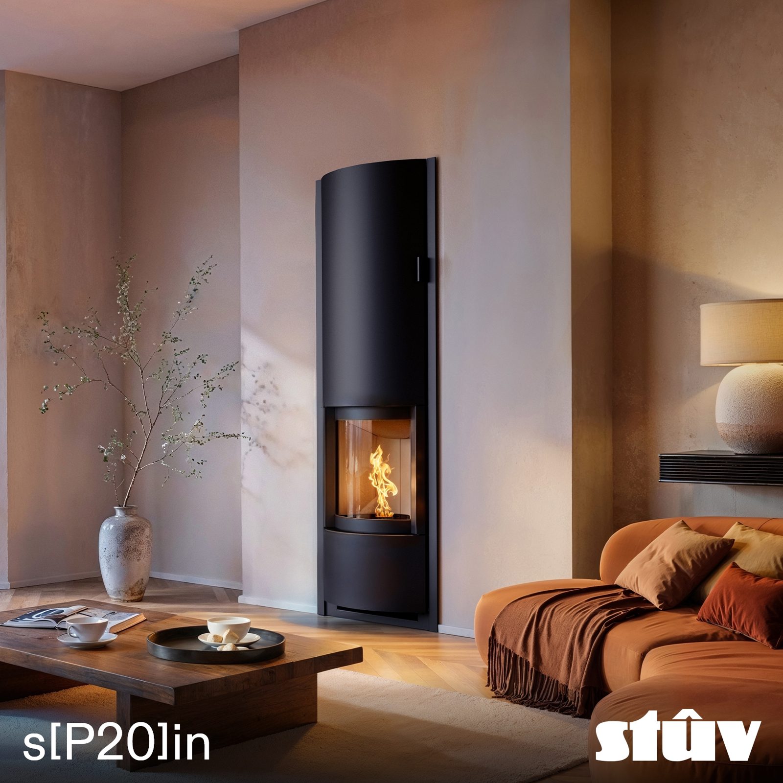 Insert à pellets Stûv sP20-in avec montants standard, ambiance du soir